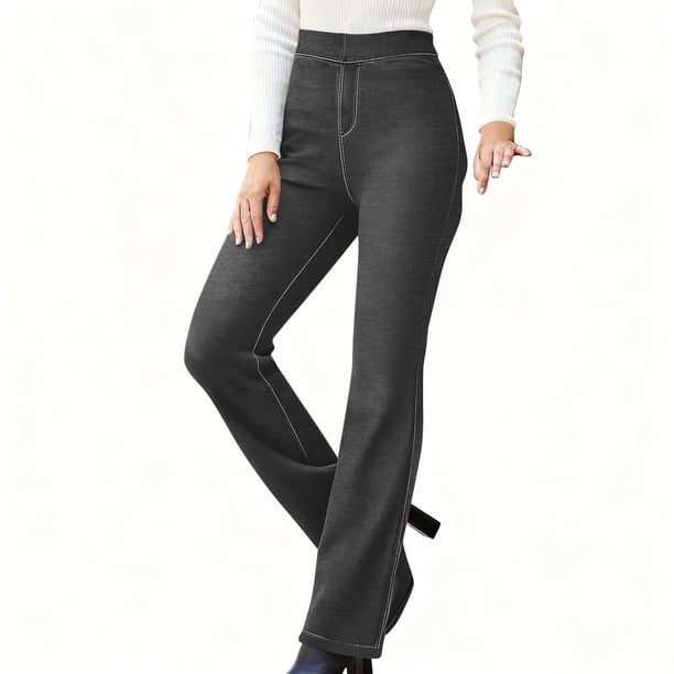 Pincandy Women's Solid Color Stretch Denim Leggings - 2 Pockets, Loose Wide Leg Fit, Perfect for Gym, Workout & Casual Wear