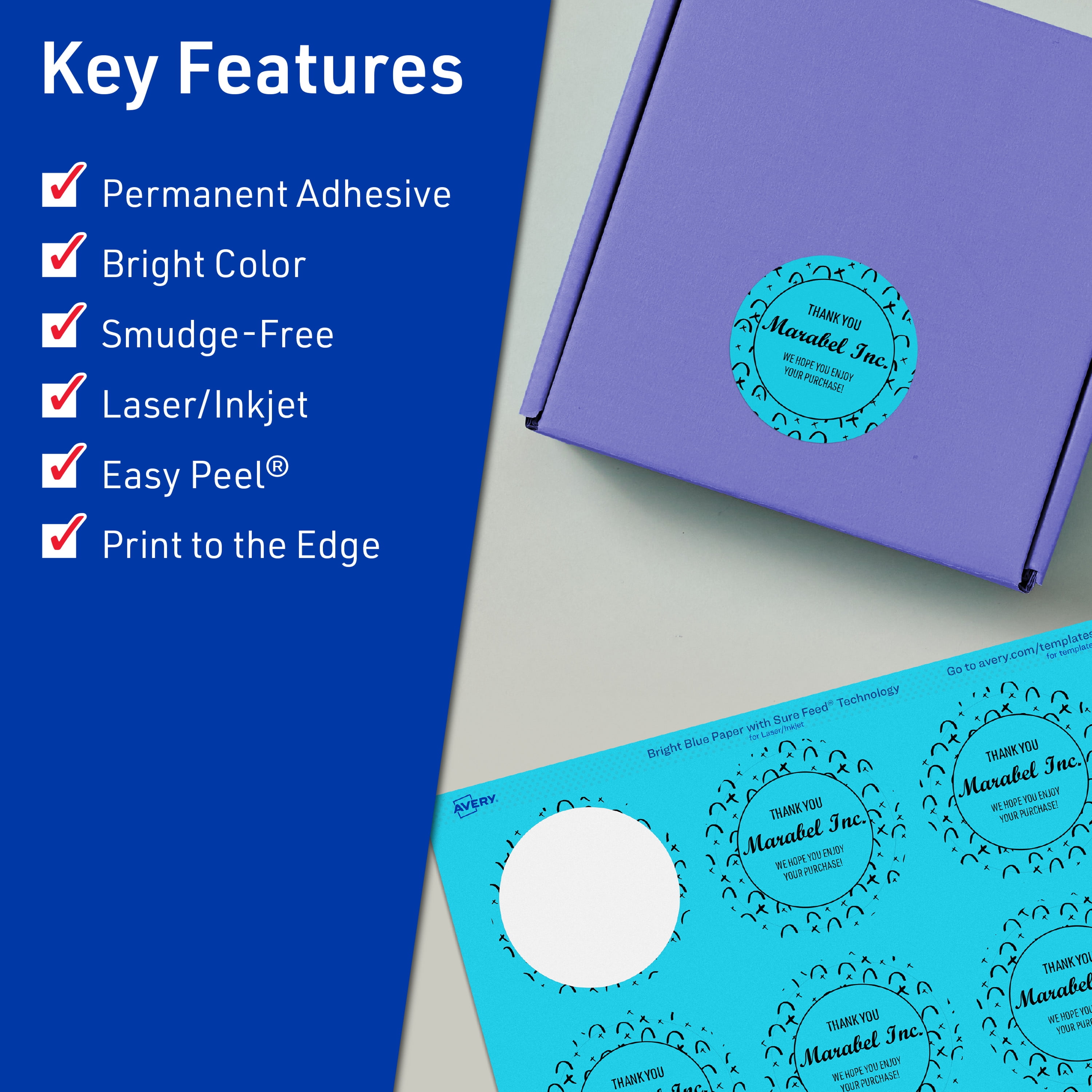 Avery Printable Round Labels, Bright Blue, 2" Diameter, 960ct