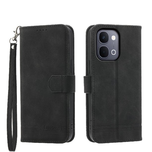 Funda Tipo Billetera para Xiaomi Poco X8 Promax Carcasa Abatible con Porta Tarjetas, Bolsillo para Efectivo, Soporte Ajustable, Cierre Magnético y Correa de Muñeca Negro