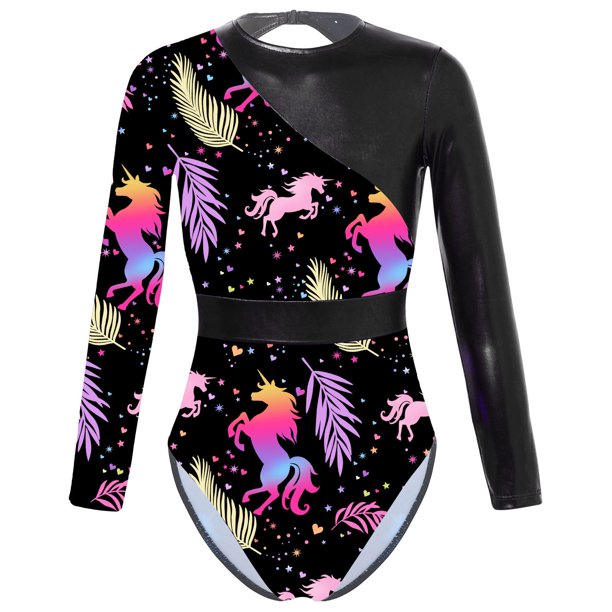 MSemis Kids Girls One Piece Long Sleeve Open Back Gymnastics Leotards