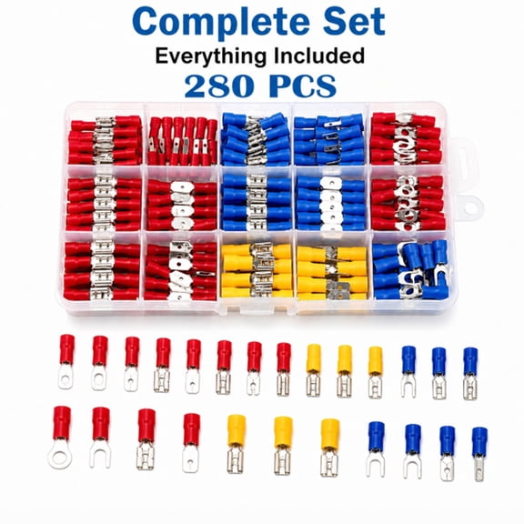 280 Piece Crimp Spade Terminal Kit, Insulated Electrical Wire Connector Set, TIKA