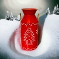 thumbnail image 4 of Tall Metal Vase Christmas Winter Theme Red & White W Pine Trees & Snowflakes Modern Farmhouse Home Business Holiday Decor 11.5" H, 4 of 6