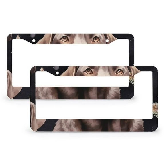 2 PCS Santa Dog Labrador License Plate Frame Lovely Pet Car License Plate Frame Quality Aluminum Metal 2 Holes for Women