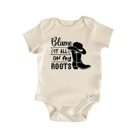 Blame It On My Roots Country Western Baby Boy Girl Clothes Bodysuit Cute Newborn Cute Baby Onesie, BABY BODYSUIT LAT 4424