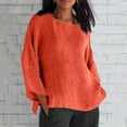 thumbnail image 3 of Otntypg Oversized Linen Shirts for Women Long Sleeve Plus Size Tops Gauze Split Side Casual Dressy Blouses Lightweight Crew Neck Loose Cotton Tunic Tops Watermelon Red L, 3 of 7