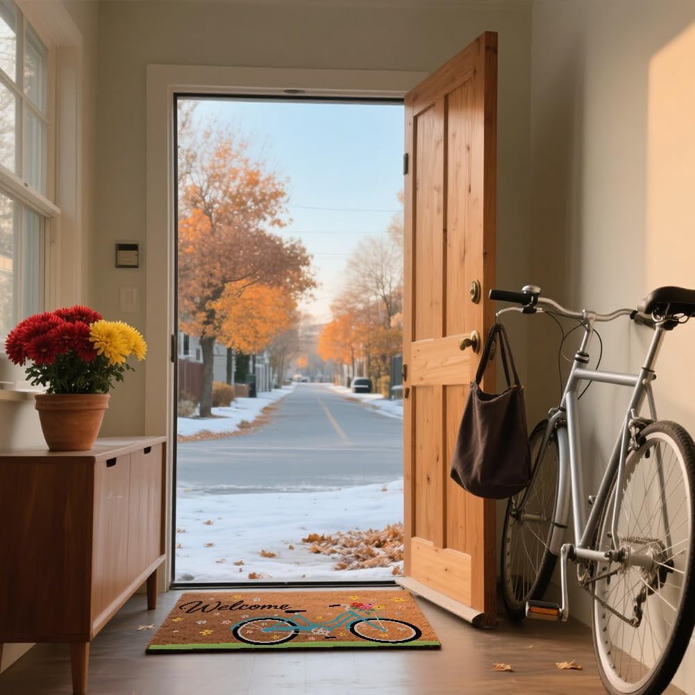 1Pcs Coir Door Mats Outdoor Welcome Matt Front Door Mat Door Mats for Outside Entry Non-Slip Bicycle Design Doormat for Indoor Outdoor