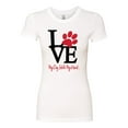 thumbnail image 2 of Wild Bobby, Love My Dog Stole My Heart Red Pawprints Pop Culture Womens Slim Fit Junior Tee, White, X-Large, 2 of 3