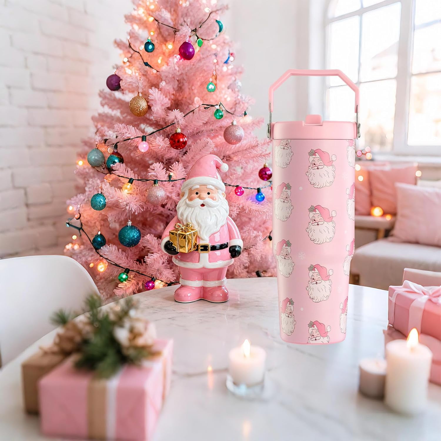 Chritsmas Tumbler, Christams Gifts for Women 30 oz Tumbler with Handle and Flip Straw Stainless Steel Insulated Cup Travel Mug Water Bottle