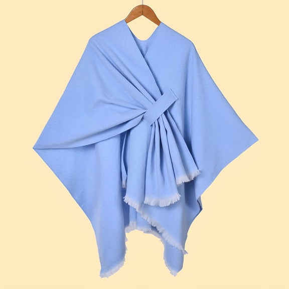 TELOLY Women Shawls Wrap Poncho Elegant Soft Cape Open Front Cardigan Oversized Blanket Wraps Warm Fall Winter Home Blue