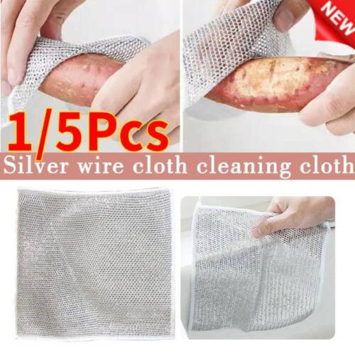 1/5x Guantes de alambre plateado para lavar platos Herramienta de limpieza para el hogar Cocina Hogar; NUEVO Mejor