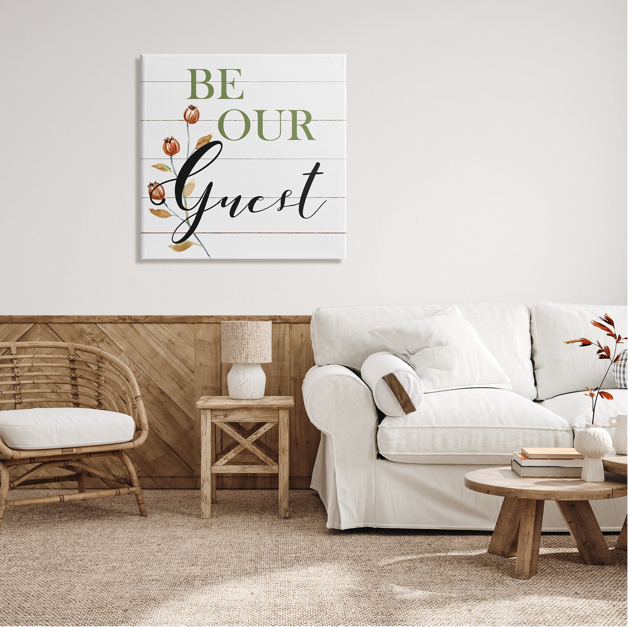 Stupell Industries Be Our Guest Phrase Botanical & Floral Painting Gallery Wrapped Canvas Print Wall Art, 30 x 30