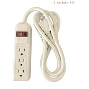 BYBON 3 Outlets Power Strip Surge Protector 6ft 14/3 AWG 300J UL-listed