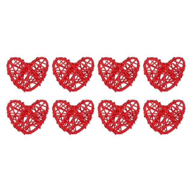Unique Bargains 20Pcs Heart Shaped Rattan Ball Vase Filler Natural Rattan for Wedding Home Decoration Red 2 in