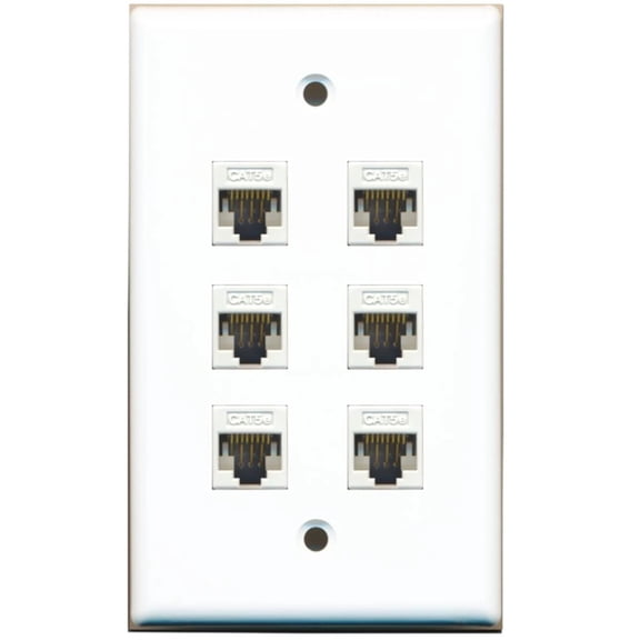 Ultra Spec Cables 6 Port Cat5e Ethernet F/F Wall Plate Solid