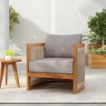 thumbnail image 2 of Premium Acacia Wood Outdoor Club Chair Beige+Natural Curved Tub Design Woven Rope Accents Water-Resistant Quick-Dry Cushions All-Weather Slat Construction Patio Garden Ergonomic Chair Made in Viet Na, 2 of 10