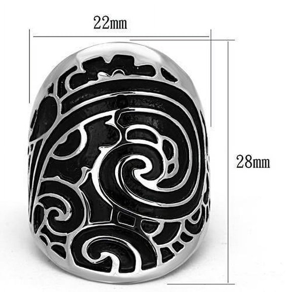 High polished (no plating) Stainless Steel Ring with Epoxy in Jet for Women Jet Stone Color Style TK1448 Size 10