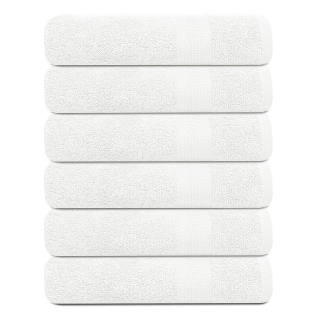 Juego de toallas de baño TEXCRAFT de algodón blanco, 24 x 50 cm, paquete de 6