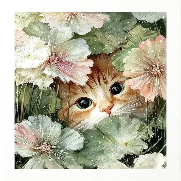 VELIMO Cute Cat Diamond Art Kits for Adults,Flower Diamond Painting Wall Decor|Diamond Art Kit for Beginners,5D Diy Full Drill Diamond Painting Gem Art,Home Wall Art Gifts(12X16")
