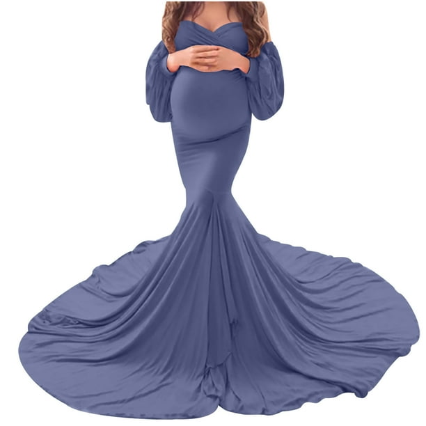flowy blue maternity dress Blue Floral Flowy Ruffle Hem Maternity Maxi Dress – PinkBlush main image 1