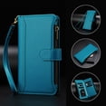 thumbnail image 2 of Phone Case for iPhone 14 / iPhone 13, Shockproof PU Leather Wallet Case with 9 Card Slots Anti-Scratch Stand Magnetic Flip Zipper Pocket Cover for iPhone 14 / iPhone 13, Blue, 2 of 7