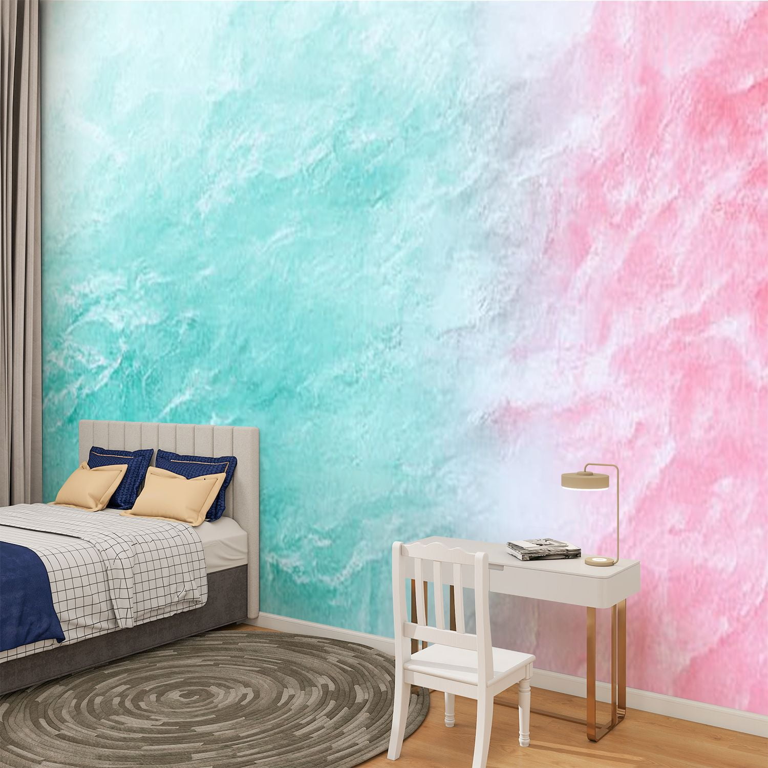 Peel and Stick Wallpaper Beach Abstract Sea Summer Grunge Wave Sand Pastel Crayon Drawing Modern Art Wall Mural Decor Self Adhesive and Removable 100in x 144in