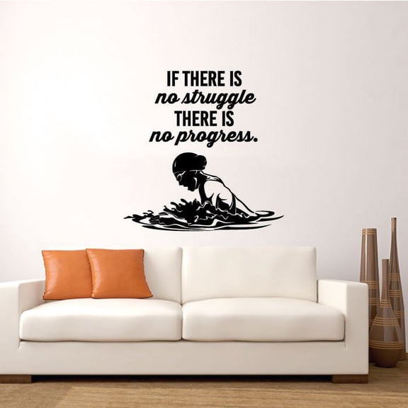 If There Is No Struggle There Is No Progress Life Quote Swimmer Silhouette Vinyl Wall Sticker Art Decal Swimming Sports Boys Girls Kids Room Design Bedroom Swimming Sports Wall Decor Size (10x8 inch)