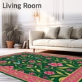 thumbnail image 2 of ODIKA 6'x9' Machine Washable Non-Slip Area Rug, Hummingbird Garden Blooms Interlocking Floral Motif Design High Traffic Rug, Green, 641110, 2 of 7
