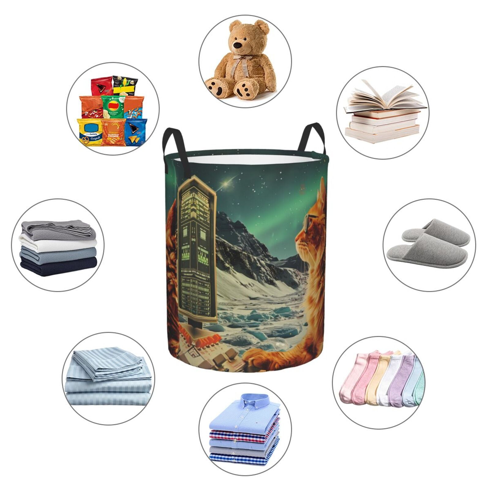 Large Laundry Basket with Handles - Space Adventurer Cat Kids Baby Dirty Clothes Laundry Hamper for Bedroom Aesthetic