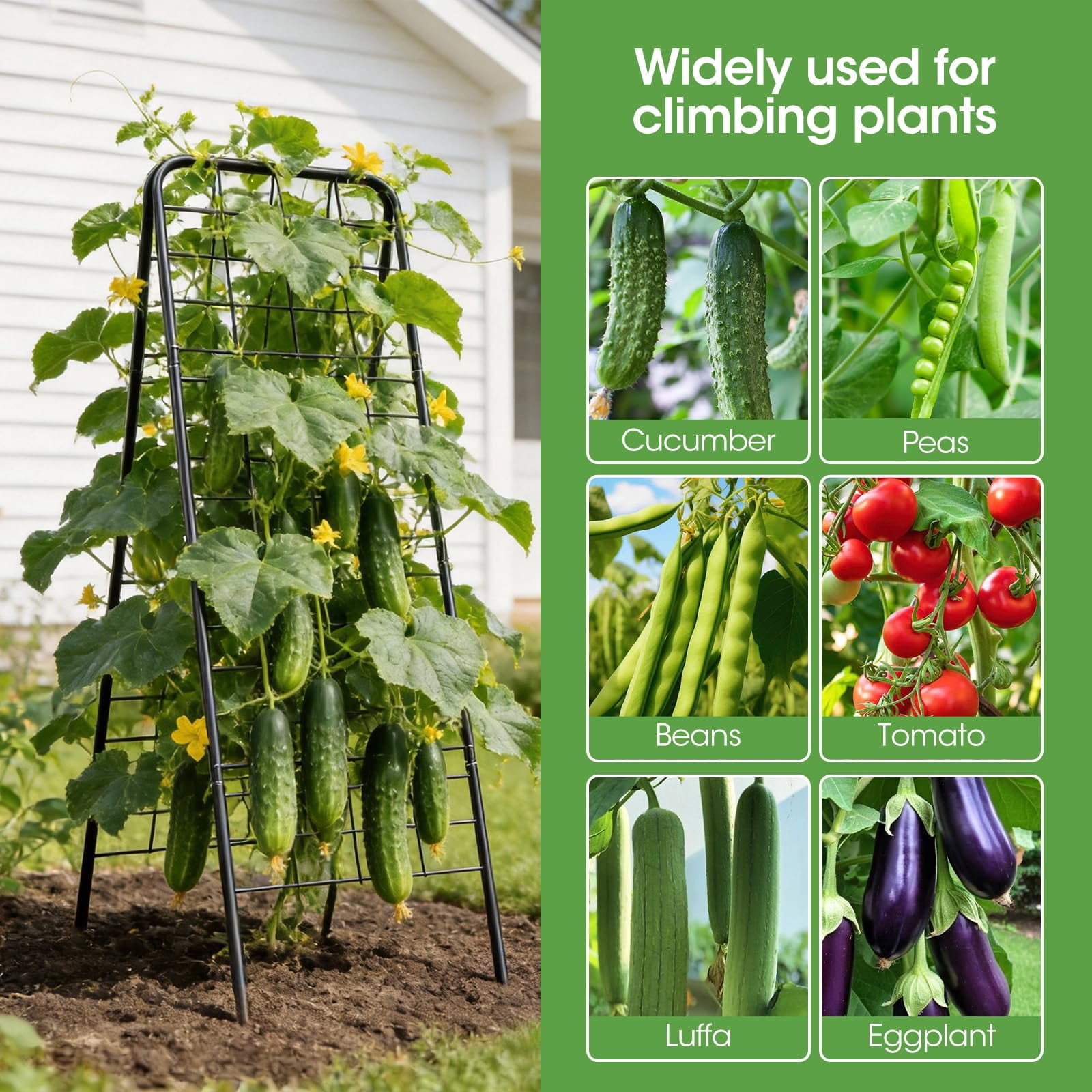 Metal Trellis Heavy Duty 50.4"x17", Adjustable A-Frame Garden Trellis for Climbing Plants, Black Rust-Proof Metal Cucumber Trellis with Dense Grid Design for Raised Beds, Tomatoes, Outdoor Vines 1 Pc