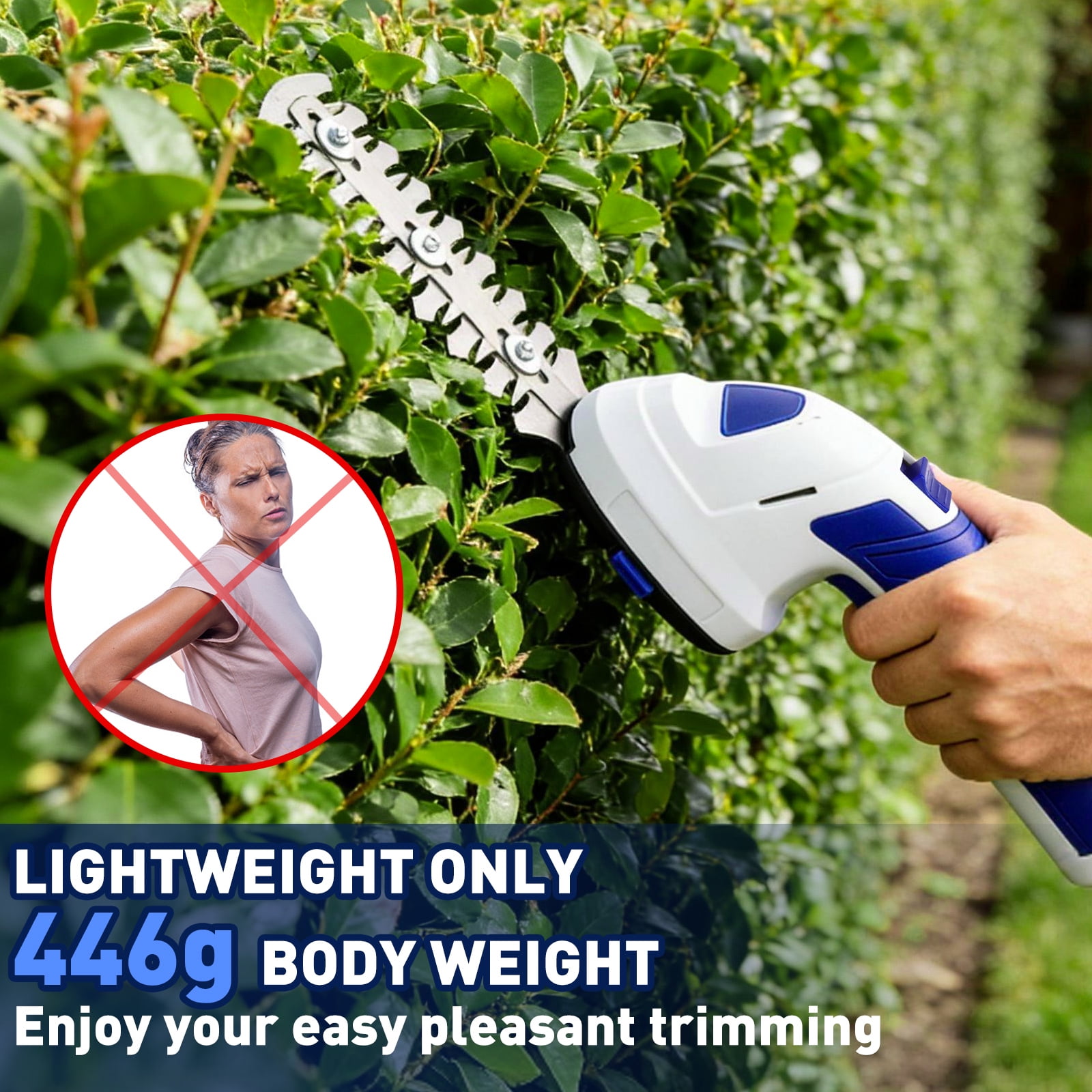 Hedge Trimmer Cordless, 2-in-1 Electric Hedge Shears, 7.4V Grass Shears Battery Hedge Trimmer with 2.0Ah Battery & Charger for Patio Shrub Garden Lawn and Pruning
