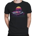 thumbnail image 2 of Retro Sunset Synthwave Men's Black T-shirt, 2 of 3