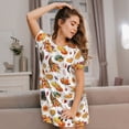 thumbnail image 3 of Fotbe Thanksgiving Turkeys 1 Bata de Dormir para Mujer con Estampado, Camisón de Algodón de Manga Corta, Ropa de Dormir Casual, 3 of 6