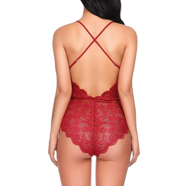 Sexy Kiss Me Plus Size Red Lace Strappy Underwire Peekaboo Babydoll