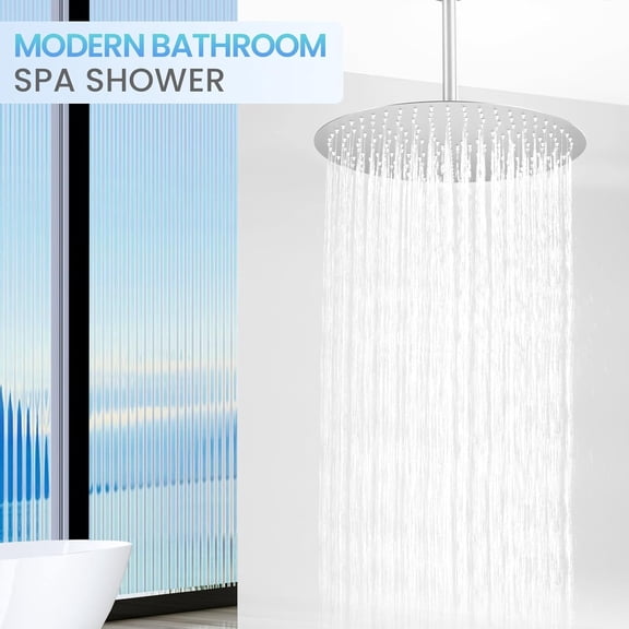 16 Inch Ceiling Round Rain Shower Head Brushed Nickel - All Metal Stainless Steel 304, Full Body Round Rainfall Shower with 230 Silicone Nozzles
