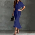 thumbnail image 5 of CIENVNSTG Women Shirt Dresses Spring Button Short Sleeve Satin Ruched Maxi Summer Dress 2026 Cocktail Party Wedding Dark Blue 2XL, 5 of 5