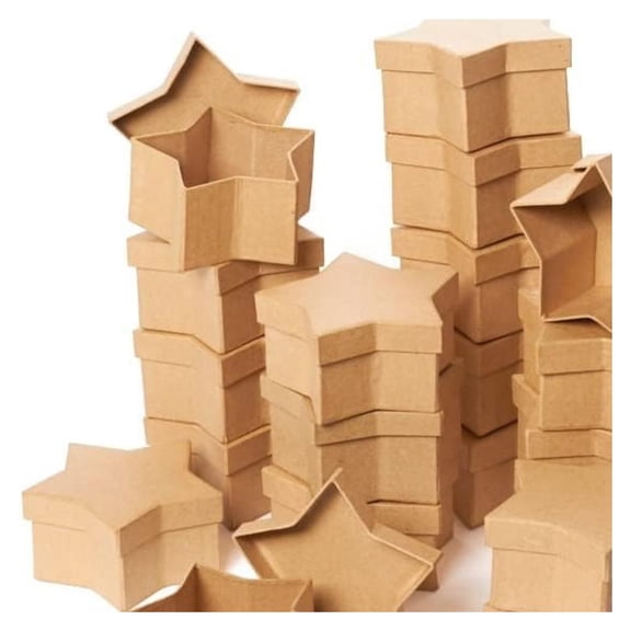 12pc Small Kraft Paper Mache Star Boxes with Lids - for Gifts and Favors - Factory Direct Craft