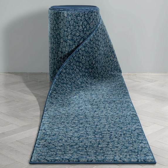 Well Woven Custom Size Runner - Choose Your Length - Ashlen Blue Pebbled Geometric 27 Inches Wide x 55 Feet Long Runner (27" x 55' Runner) Rug