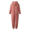 thumbnail image 4 of Womens Sherpa Jumpsuit and Romper Onesie Pajamas for Women Winter Warm Fleece Onesie Solid Color Long Sleeve Plush Hooded Romper Jumpsuit Casual Bodysuit Plus Size,S-5XL, 4 of 5