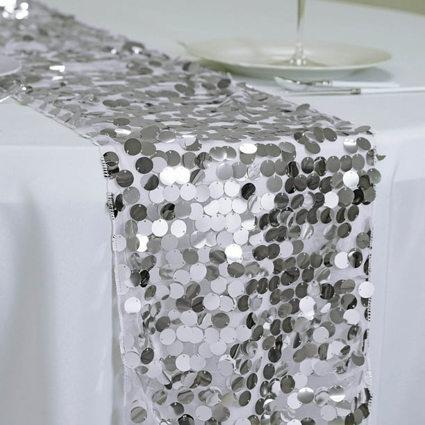 BalsaCircle 13"x108" Payette XL Sequin Table Runner - Silver - Walmart.com
