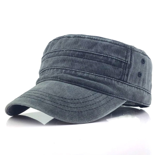 Nvzi Gorra militar escolar, gorra de béisbol estilo militar, parte superior plana, lavada, primavera verano, retro, ala baja, gorra militar escolar, 1 pieza, negra