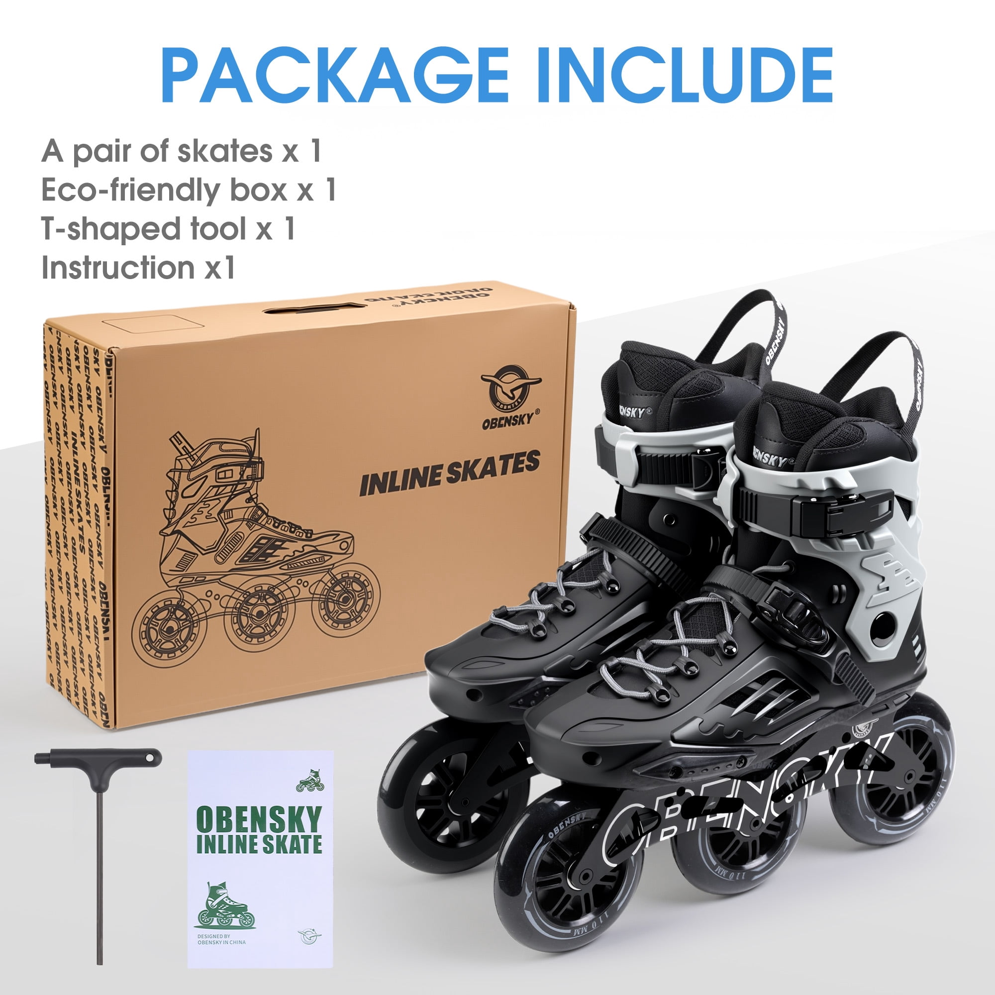 OBENSKY Adult Inline Speed Skates for Men & Women, 110mm Roller Blades Black&Gray