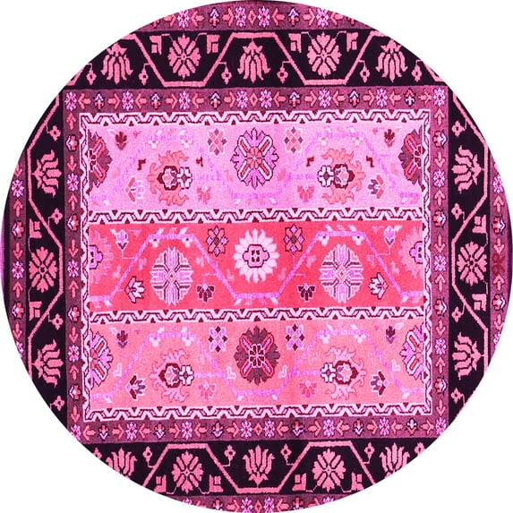 Ahgly Company Indoor Round Abstract Pink Contemporary Area Rugs, 5' Round