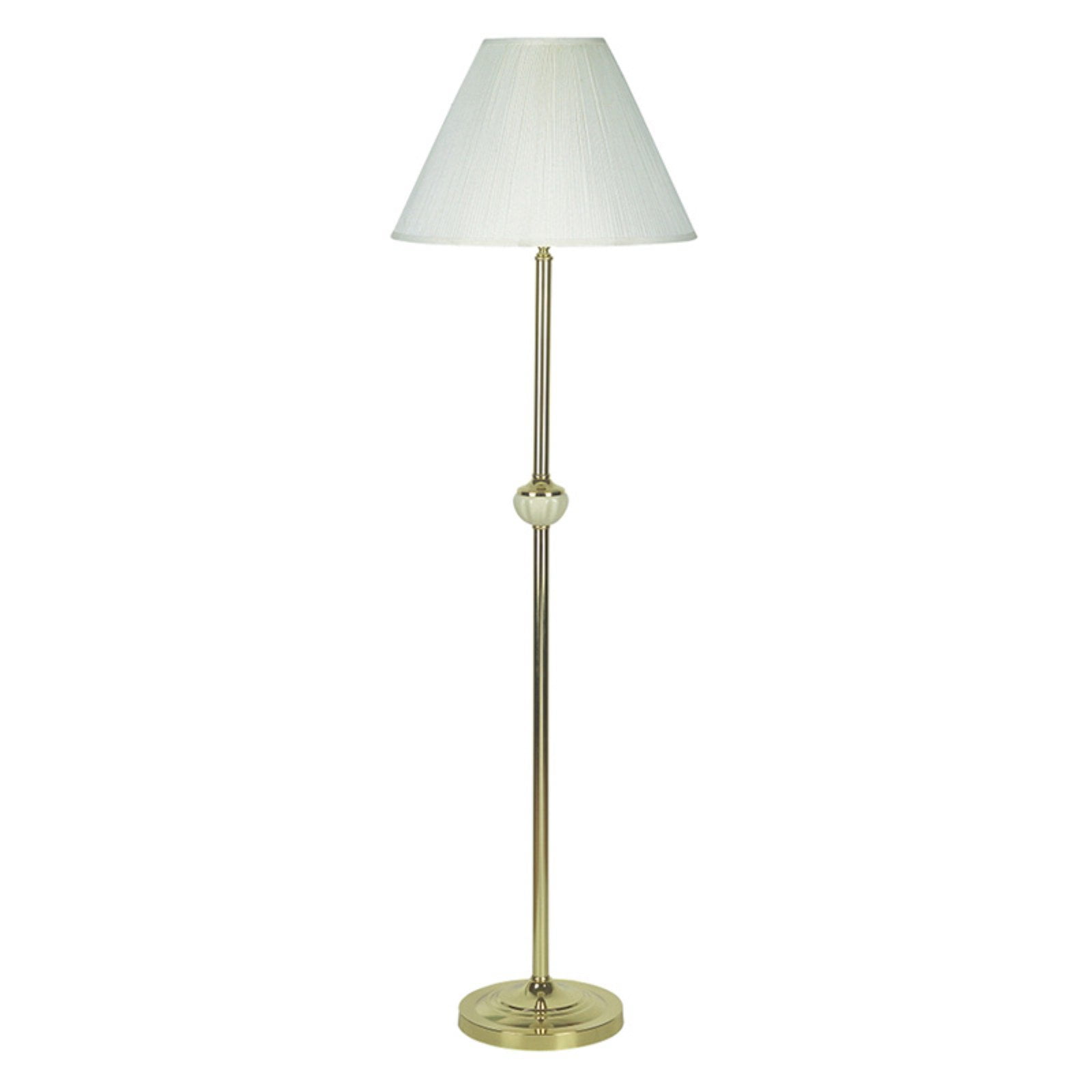 60" Tall Brass Floor Lamp with Ceramic Accents, Ivory Empire Shade