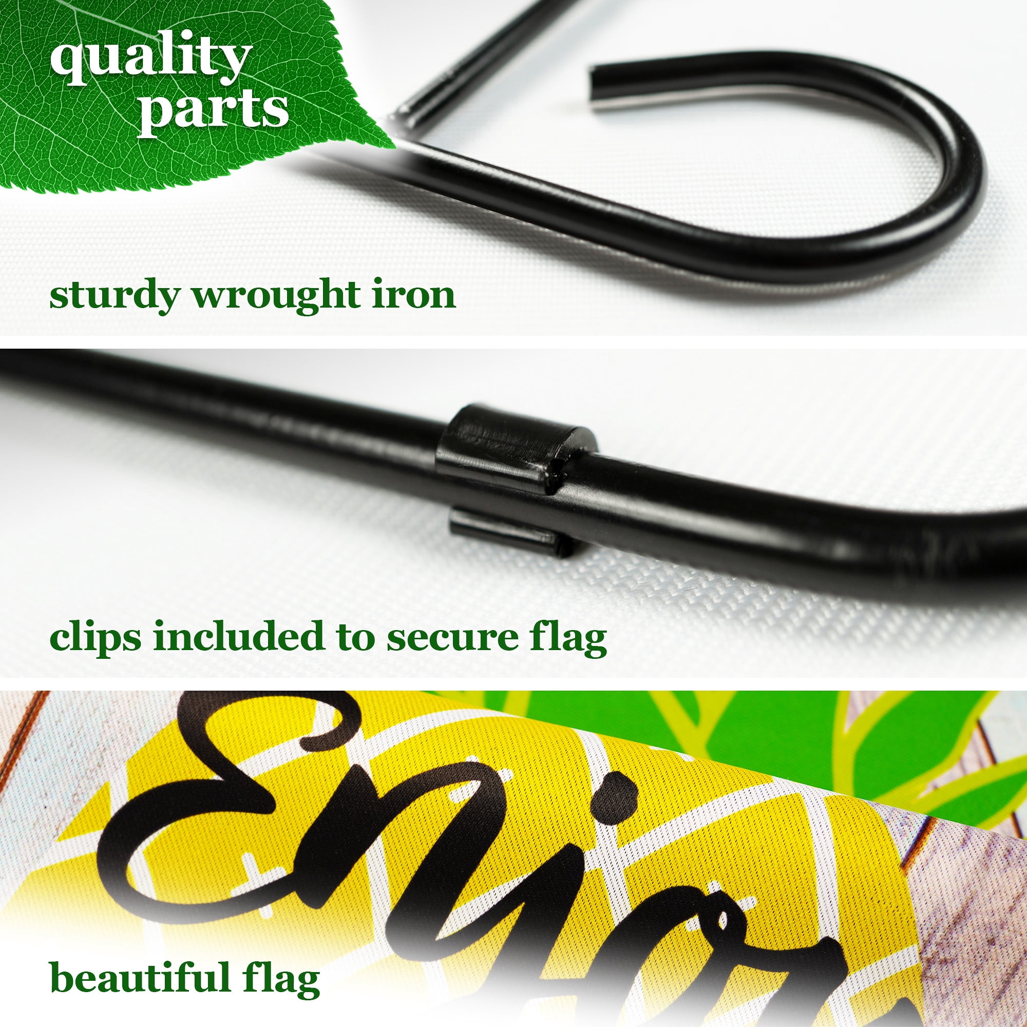 G128 Combo Pack: Garden Flag Stand Black 36 in x 16 in & Garden Flag Summer Decoration Enjoy Summer Pineapple 12"x18" Double-Sided Blockout Fabric