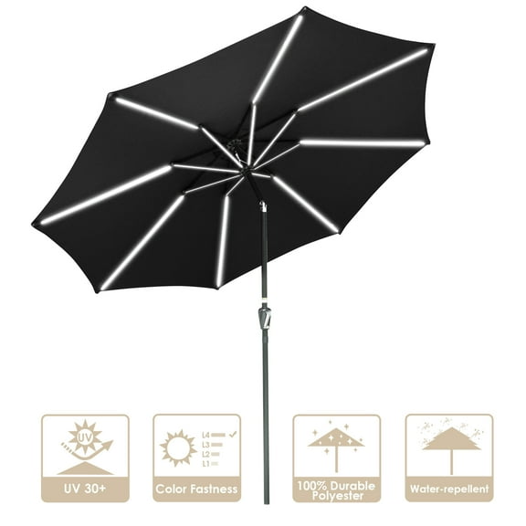 Yescom 10 Ft Solar Powered Patio Umbrella with Tilt Crank Aluminum Market Backyard Pool