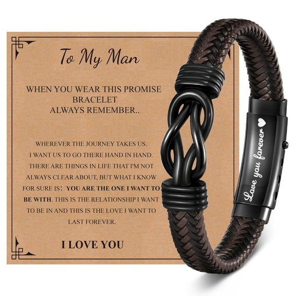 Gifts for Men Infinity Knot Braided Leather Bracelet, Love You Forever to My Man Bracelets, Birthday Christmas Valentine's Day Jewelry Gift for Husband Boyfriend Him