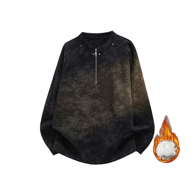 Blusas y camisas de manga larga con cuello redondo para hombre, jersey de cuello redondo de manga larga con estampado de moda, top informal de media cremallera de gran tamaño para hombre, top de polié