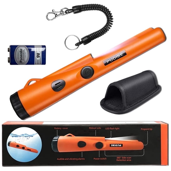 Metal Detector Pinpointer, Professional Waterproof Handheld Pin Pointer Wand, Search Treasure Pinpointing Finder Probe with 9V Battery for Adults, Kids - Orange