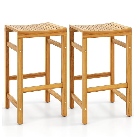 30-Inch Bar Height Stools, Outdoor Wood Bar Stools Set of 2, Patio Bar Stools with Ergonomic Seat & Comfortable Footrest, Acacia Wood Bar Stools for Patio, Garden, Balcony, Poolside, Yard