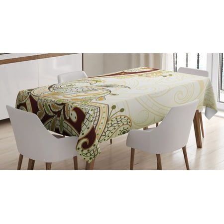 

Ethnic Tablecloth Oriental Floral Leaf Pattern with Middle Eastern Effects Design Rectangular Table Cover for Dining Room Kitchen 60 X 84 Inches Cream Chestnut Brown Lime Green by Ambesonne